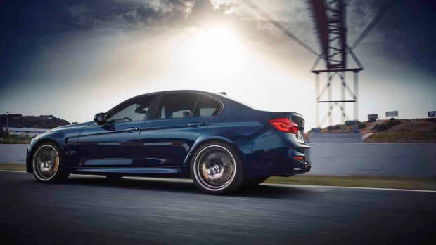 2017 BMW M3 blue side rear