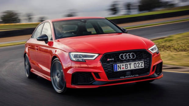 2017 Audi RS3 sedan red front moving