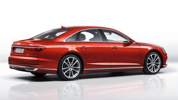 2018 Audi A8 red rear