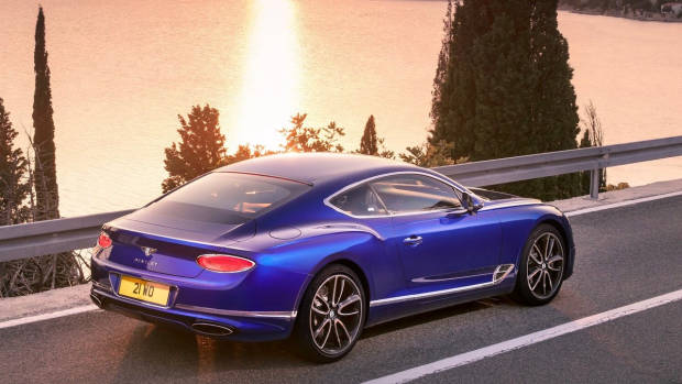2018 Bentley Continental GT blue rear sunset