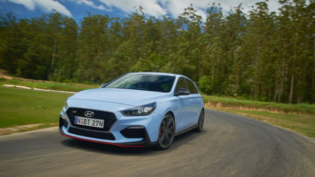 2018 Hyundai i30 N Performance Pack on Track Performance Blue Cornering