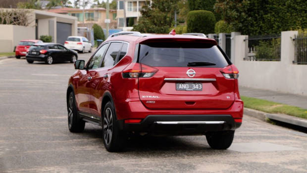 2018 Nissan X-Trail Ti Review Ruby Red Rear End Driving