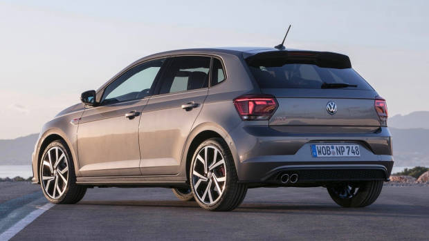 2018 Volkswagen Polo GTI grey rear 3/4