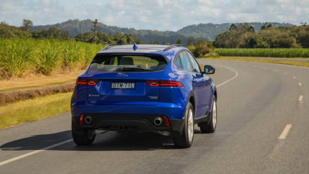 2018 Jaguar E-Pace review P250 Caesium Blue rear end driving