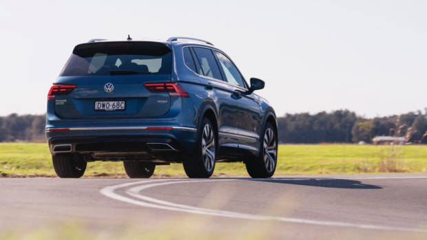 2018 Volkswagen Tiguan Allspace R Line Silk Blue driving rear end