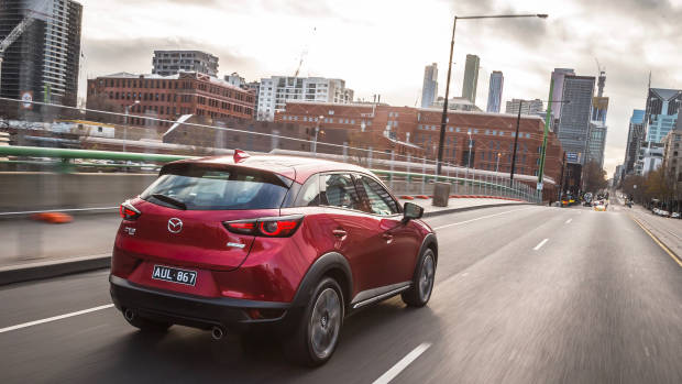 2019 Mazda CX-3 Akari Soul Red Crystal rear 3/4 driving