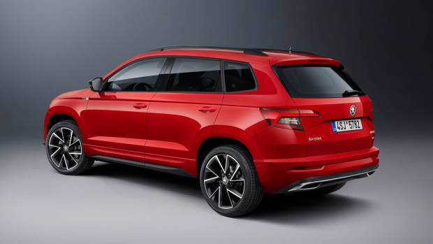 2019 Skoda Karoq Sportline red rear 3/4