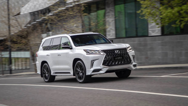 2019 Lexus LX570 S white front moving