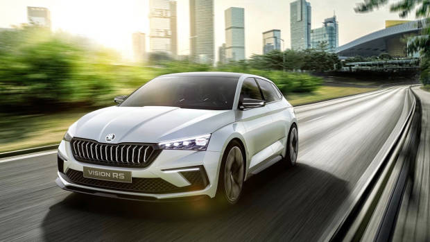 Skoda Vision RS concept white front 3/4 driving