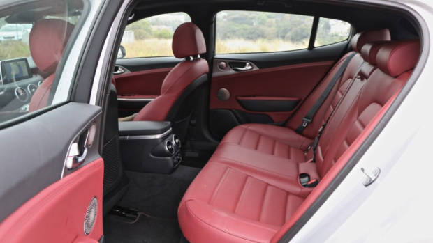 2019 Kia Stinger GT red leather back seat