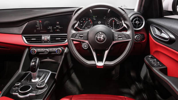 2019 Alfa Romeo Giulia red leather dashboard