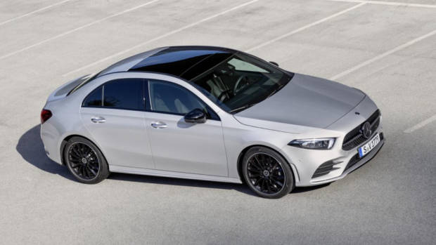 A silver Mercedes-Benz A-Class sedan