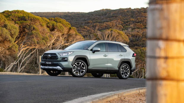 A 2019 Toyota RAV4 SUV in khaki