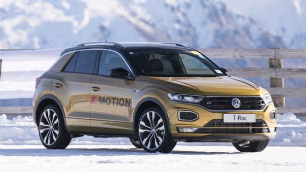 2020 Volkswagen T-Roc yellow on snow