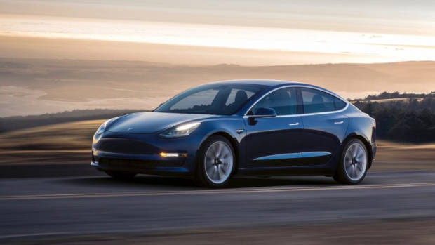 Tesla Model 3 blue side profile