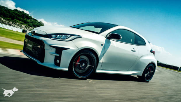2021 Toyota GR Yaris driving in white