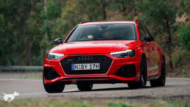 The 2021 Audi RS4 Avant pictured in red