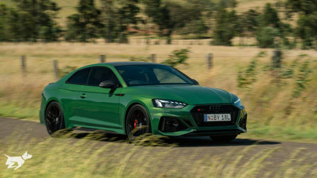 The 2021 Audi RS5 coupe pictured in Sonoma Green