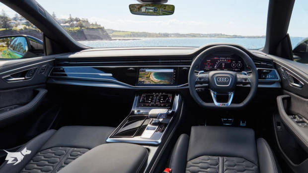 Black leather seats in the 2021 Audi RSQ8 SUV
