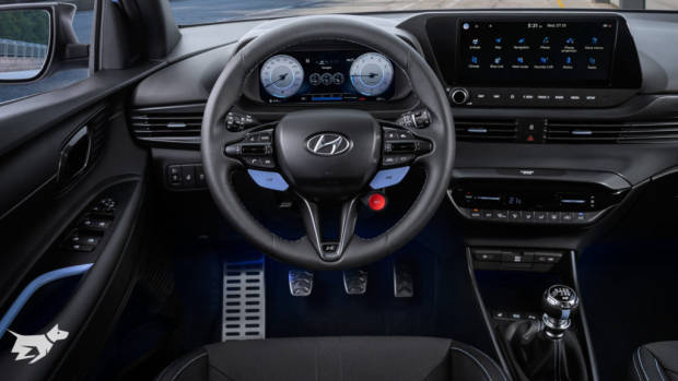 Steering wheel and dashboard in the 2021 Hyundai i20 N
