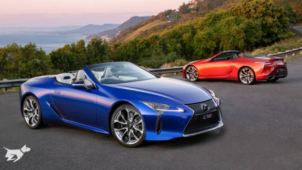 The 2021 Lexus LC 500 Convertible in Structural Blue and orange