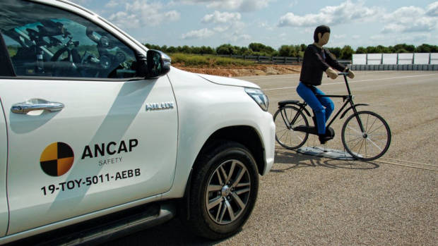 Toyota HiLux with AEB detecting a cyclist