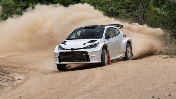 Toyota GR Yaris Rally Car 2021 driving close up