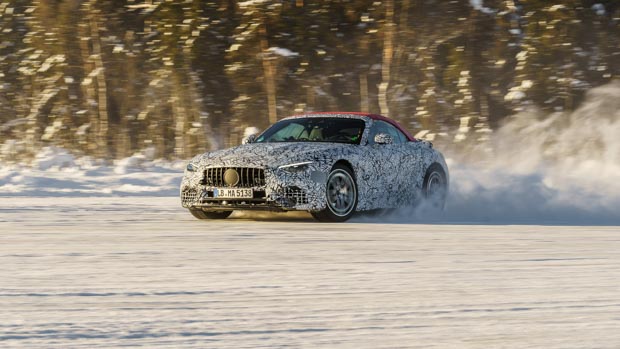 Mercedes-AMG SL 2022 snow testing slide