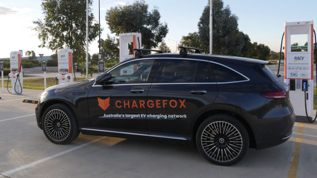 Mercedes-Benz EQC side Chargefox chargers