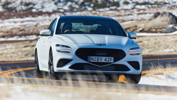 Genesis G70 2021 white front end snow