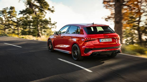 Audi RS3 2022 hatch rear 3/4 driving