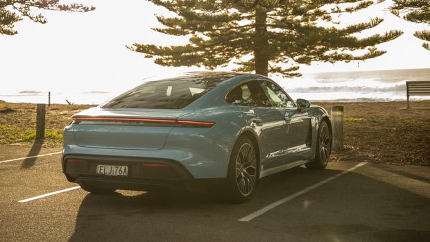 Porsche Taycan 4S 2021 frozen blue rear end