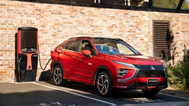 Mitsubishi Eclipse Cross PHEV Exceed 2022 red front end charging