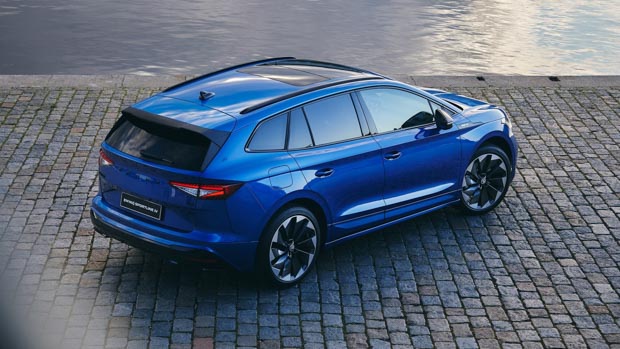 2022 Skoda Enyaq blue exterior rear three quarter