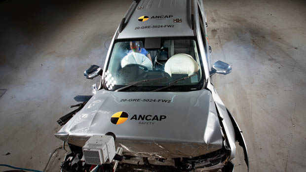 GWM ute frontal crash high view