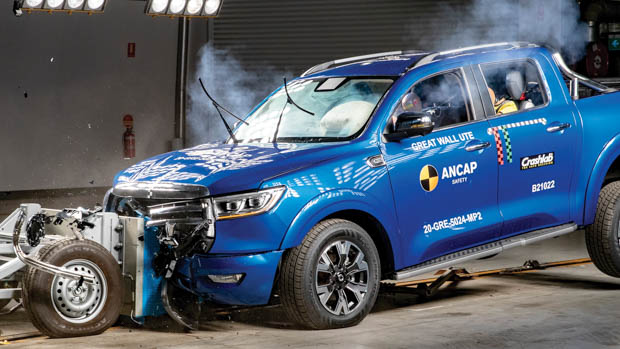 GWM ute frontal crash blue car