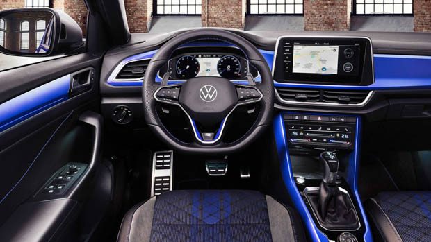 Volkswagen T-Roc R interior shot blue highlight