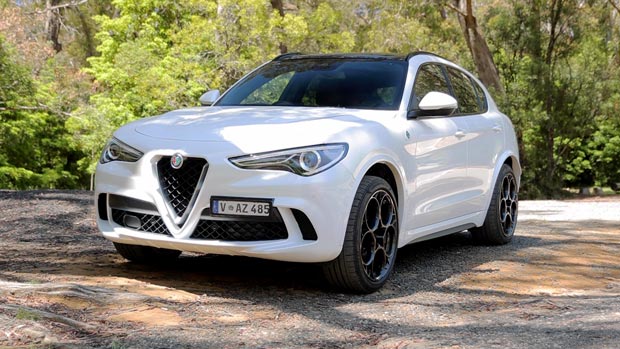 2021 Alfa Romeo Stelvio Quadrifoglio SUV white exterior front 3/4 1