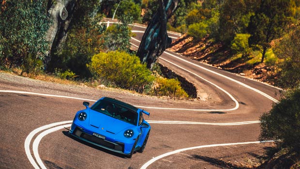 2021 Porsche 911 GT3 991 Blue Coupe Exterior Twist Mountain Road