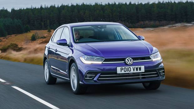 2022 Volkswagen Polo Hatch Small Car Purple Exterior Driving Shot Front 3 4 Standard Image