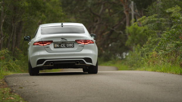 Jaguar XE P300 AWD Black 2022 rear dynamic 2