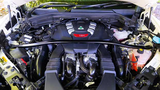 2021 Alfa Romeo Stelvio Quadrifoglio SUV white exterior engine bay 1