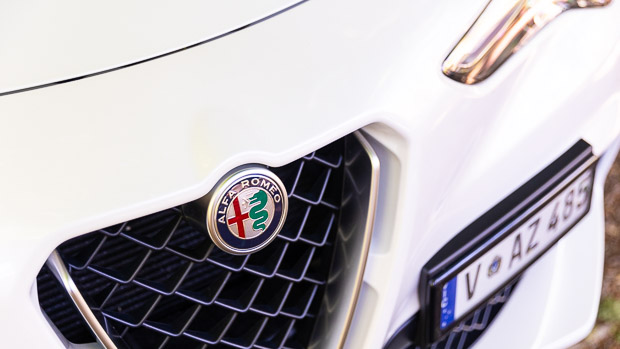 2021 Alfa Romeo Stelvio Quadrifoglio exterior white SUV headlight