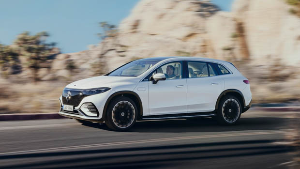 Mercedes-Benz EQS SUV white driving