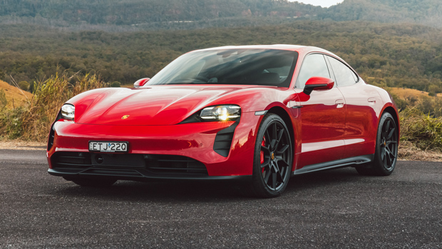 2022 Porsche Taycan GTS sedan red - static front 3/4