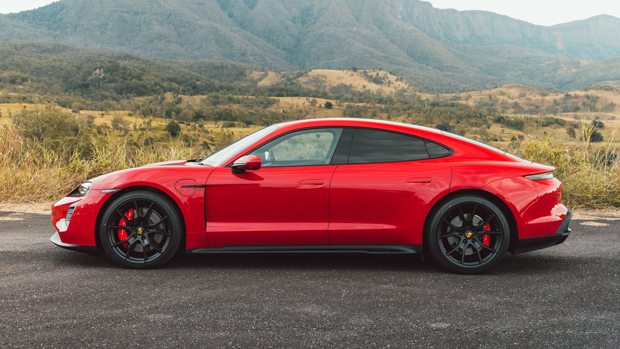 2022 Porsche Taycan GTS sedan red - static side profile