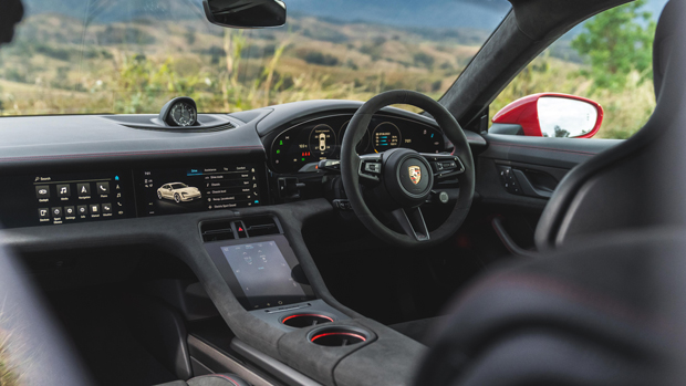 2022 Porsche Taycan GTS sedan red - front interior cabin