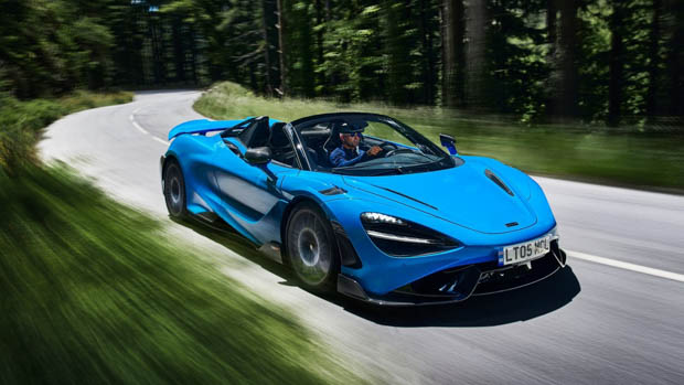 McLaren 765LT blue country road