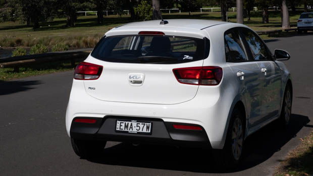 2022 Kia Rio S manual rear 3/4 on road