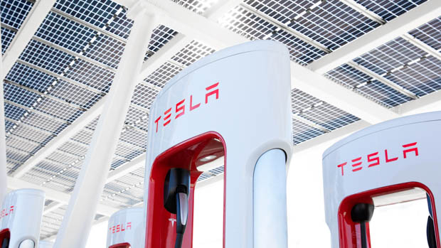 Tesla supercharger group shot